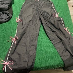 Black and Pink Track Pants with Relaxed Fit and Elastic Waistband